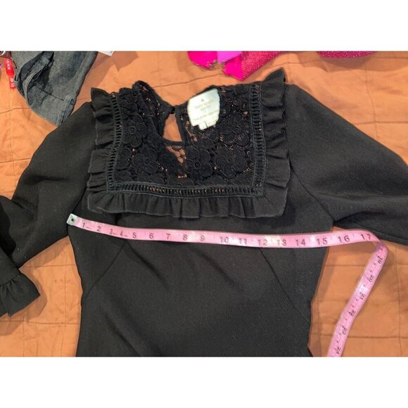 Kate Spade Black Ruffle Trim 3/4 Sleeves Lace Yoke Dress Women's Size 0 - Picture 9 of 11